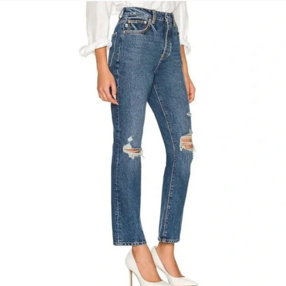 Lovers + Friends Reece Vera Cruz Distressed Button Fly Slim Straight Ankle Jeans - Picture 2 of 16